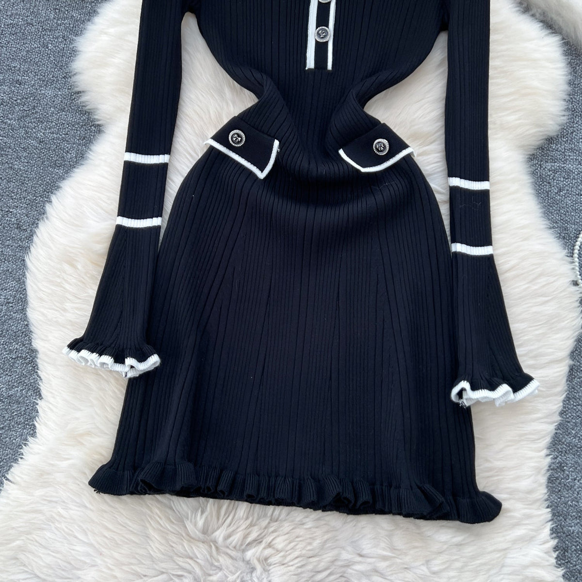 Vintage Polo Collar Knitted Dress