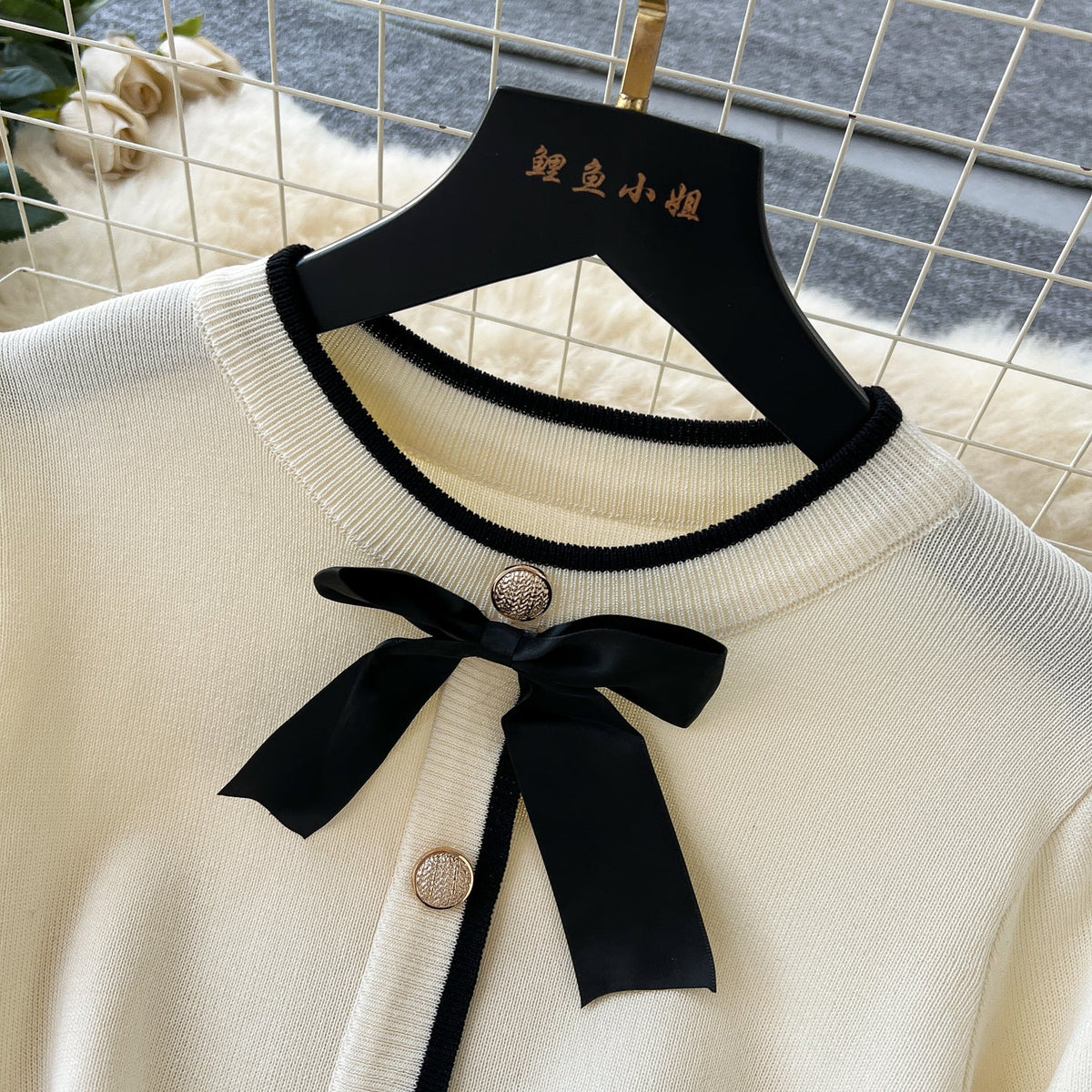 Black&White Bow Knitted Dress