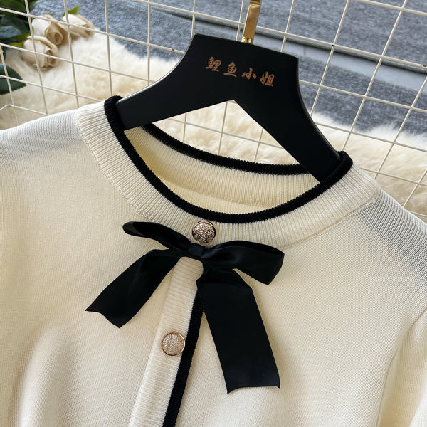 Black&White Bow Knitted Dress