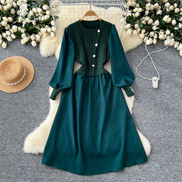 Vintage Knit Patchwork Corduroy Dress