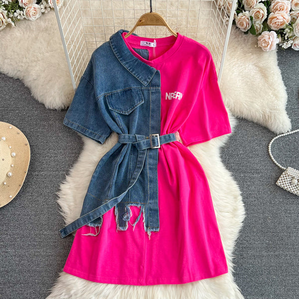 Vintage Color Blocking Patchwork Dress