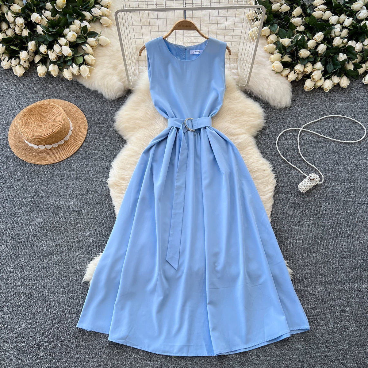 French Style Lace-up Sleeveless Dress