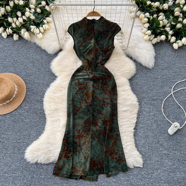 Vintage Tie-dye Floral Hollowed Cheongsam