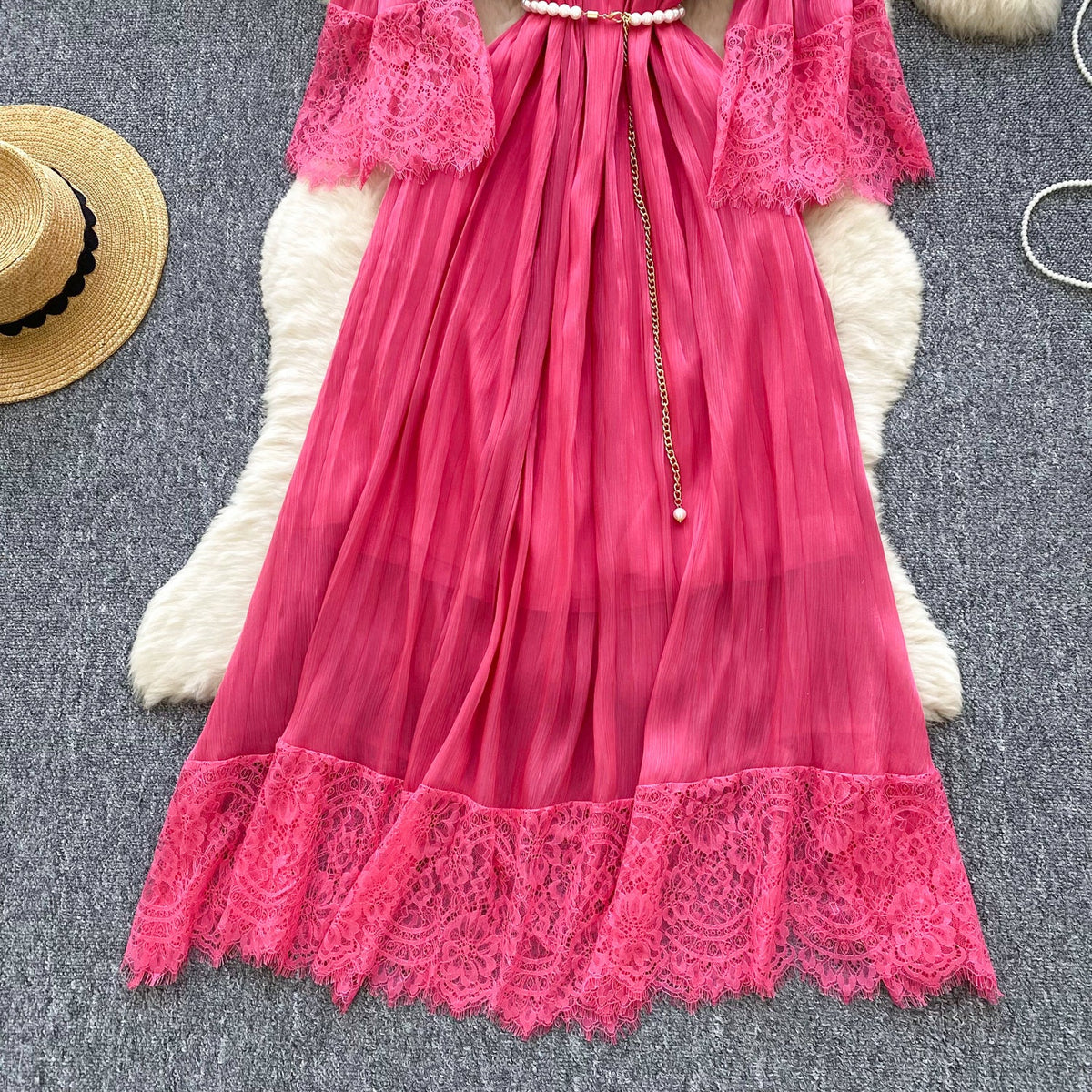 Rhinestone Studded Mesh Patchwork Dress