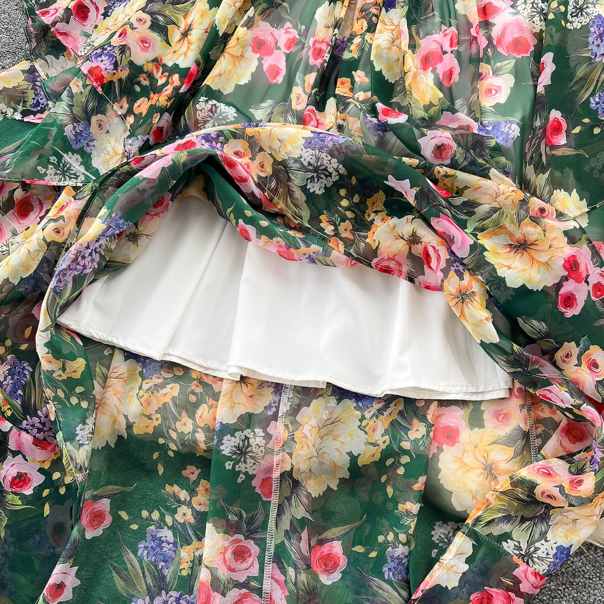 Courtly Colorful Floral Chiffon Dress