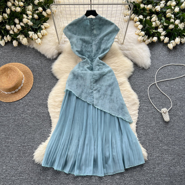 Patchwork Pleated Fishtail Cheongsam Dress