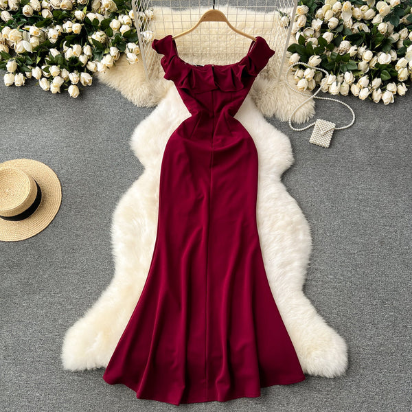 Premium Ruffled Patchwork Slim Dress