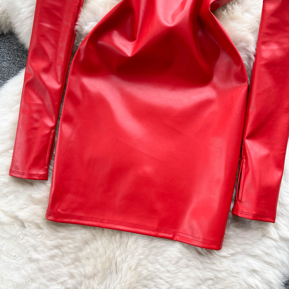 Off-shoulder PU Dress with Outer Sleeve