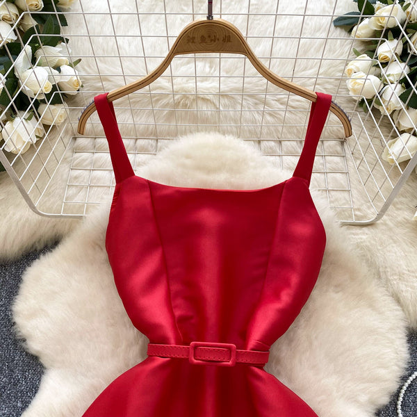 Vintage Ruffled Slip Dress with Belt