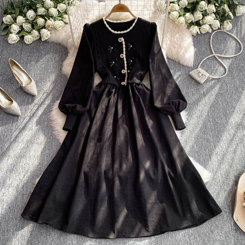 Faux Two-pieces Knitted Patchwork Dress