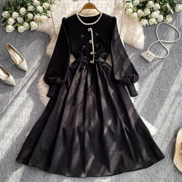 Faux Two-pieces Knitted Patchwork Dress