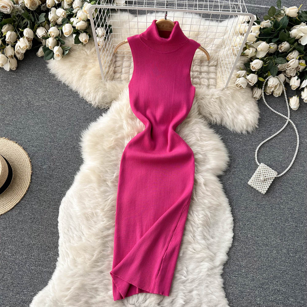 Elegant Solid Color Bodycon Knitted Dress