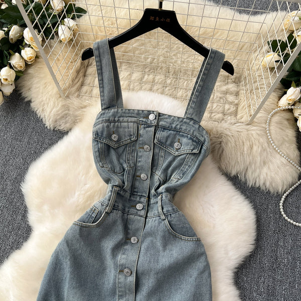 Vintage Distressed Denim Slip Dress