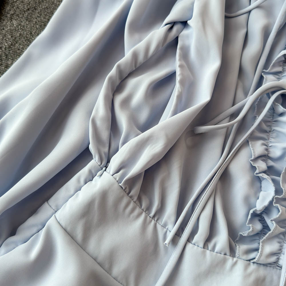 Sweetie Ruffled Lace-up Short Dress