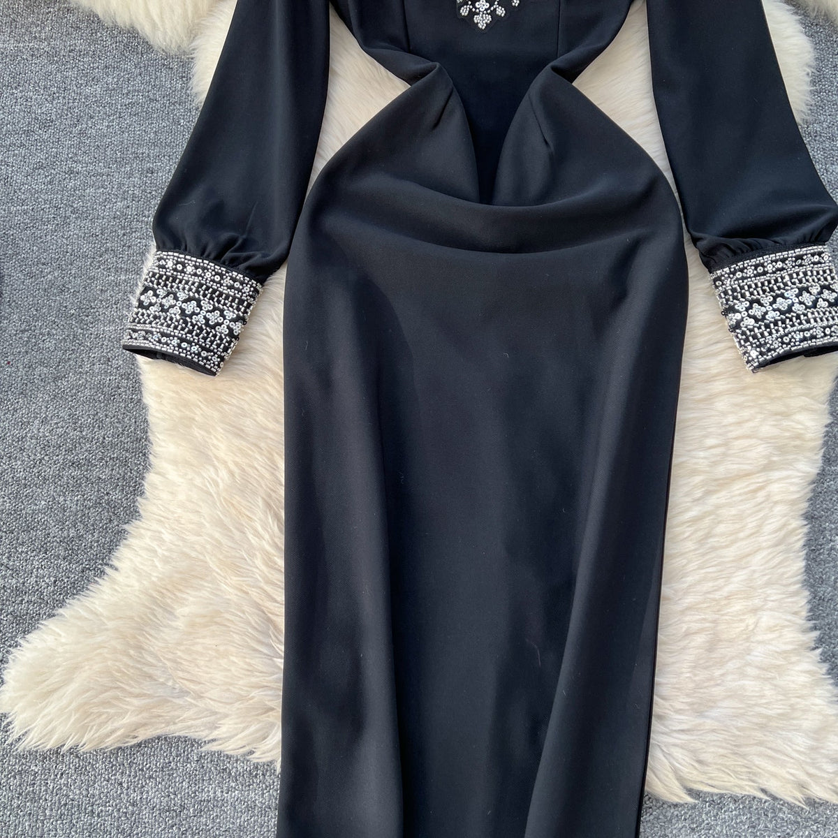 Embroidered Sequin Beaded Black Dress