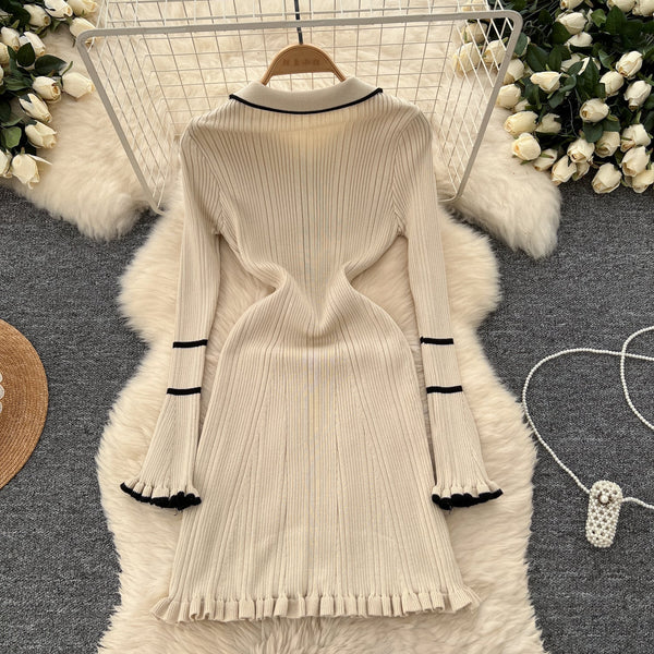 Vintage Polo Collar Knitted Dress