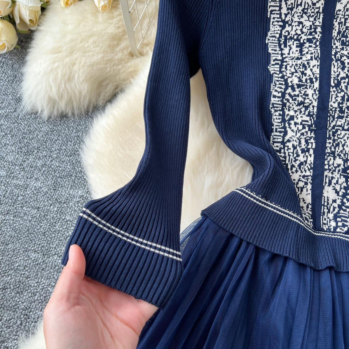 Vintage Faux Two-pieces Puffy Dress