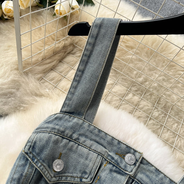 Vintage Distressed Denim Slip Dress