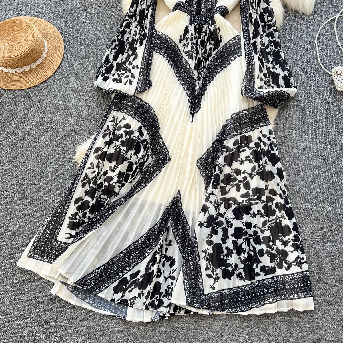 Floral Printed Pleated Ethnic Style Dress