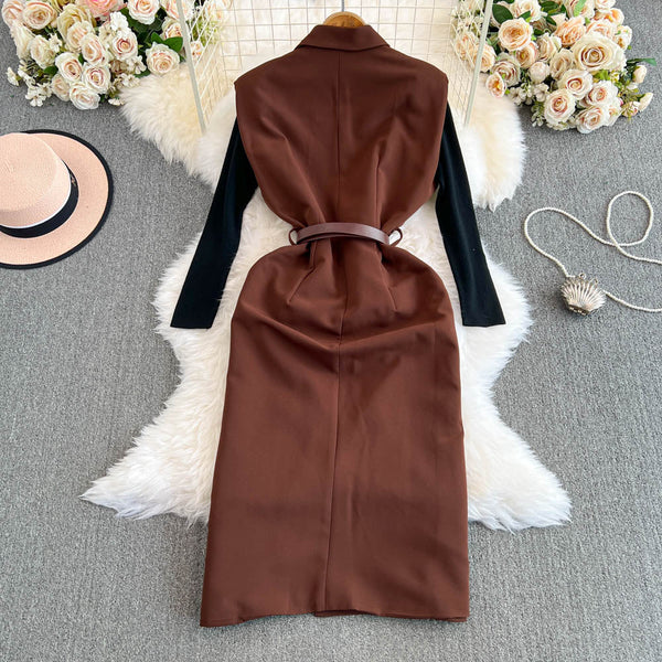 Vest Dress&Bottoming Sweater 2Pcs