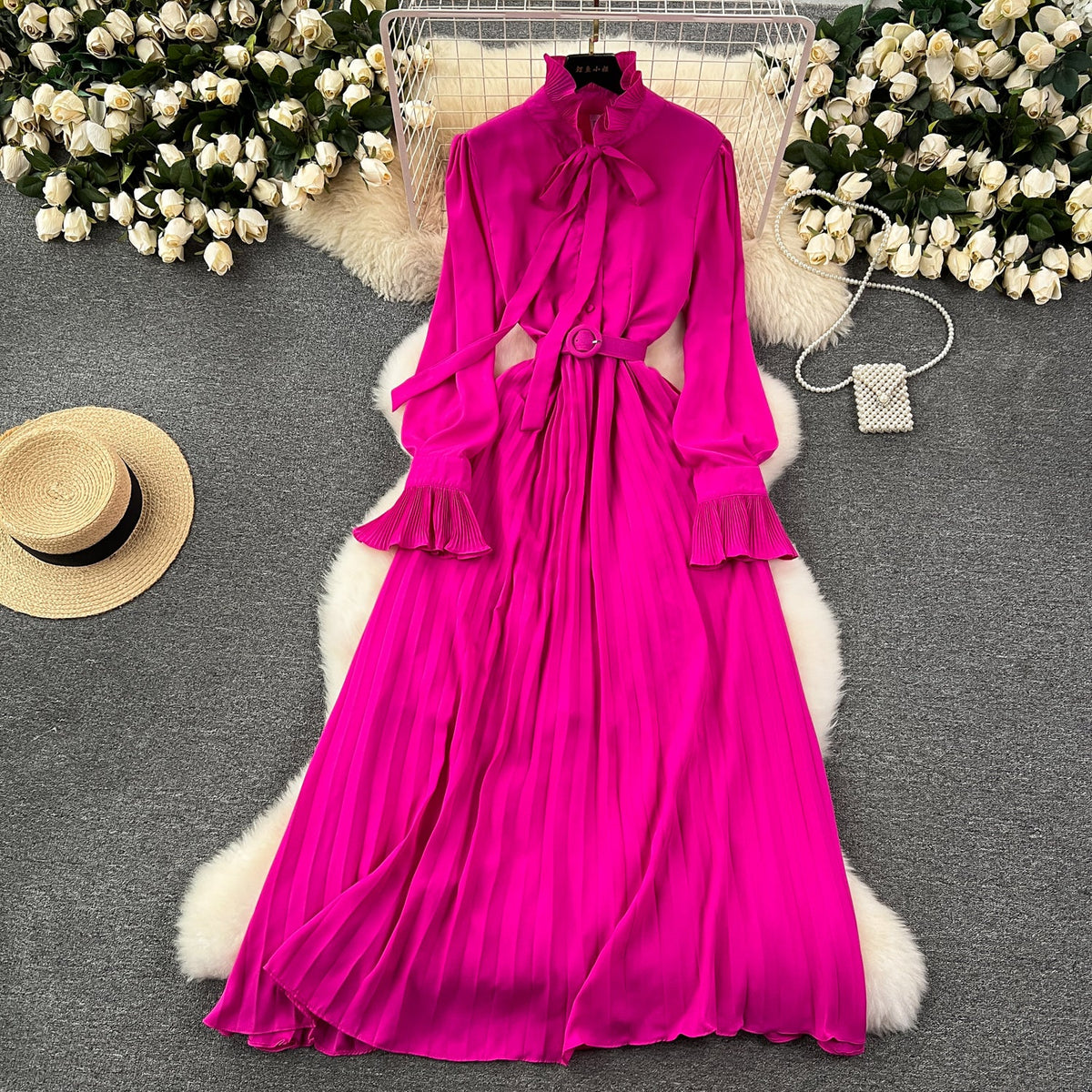 Solid Color Lace-up Shirt Dress