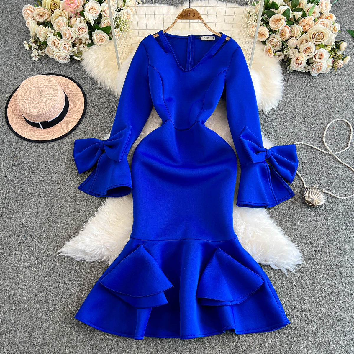 Premium Ruffled Sleeve Fishtail Dress