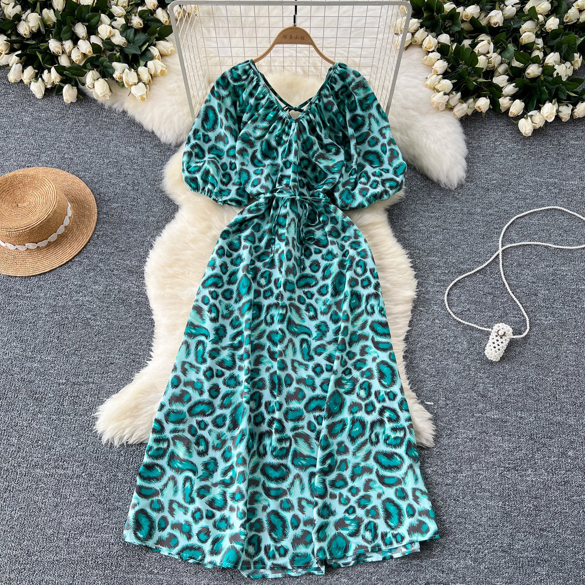 V-neck Pattern Printed Vintage Dress