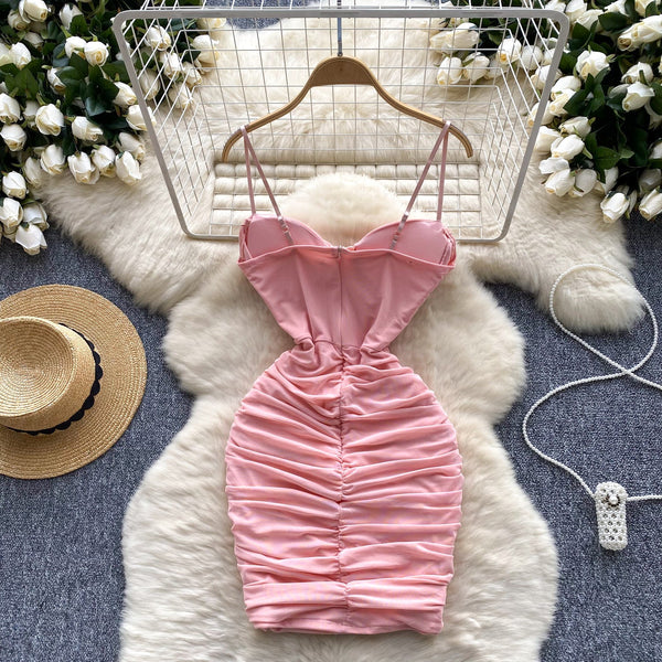 Sexy Pleated Mesh Slip Dress