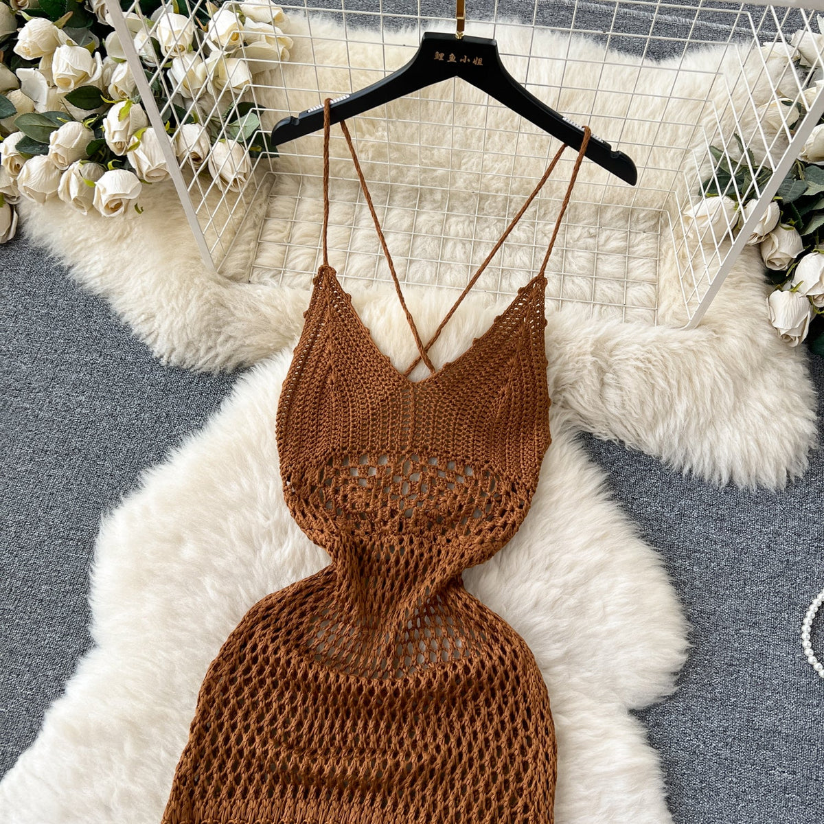 Bohemia Hollowed Caramel Slip Dress
