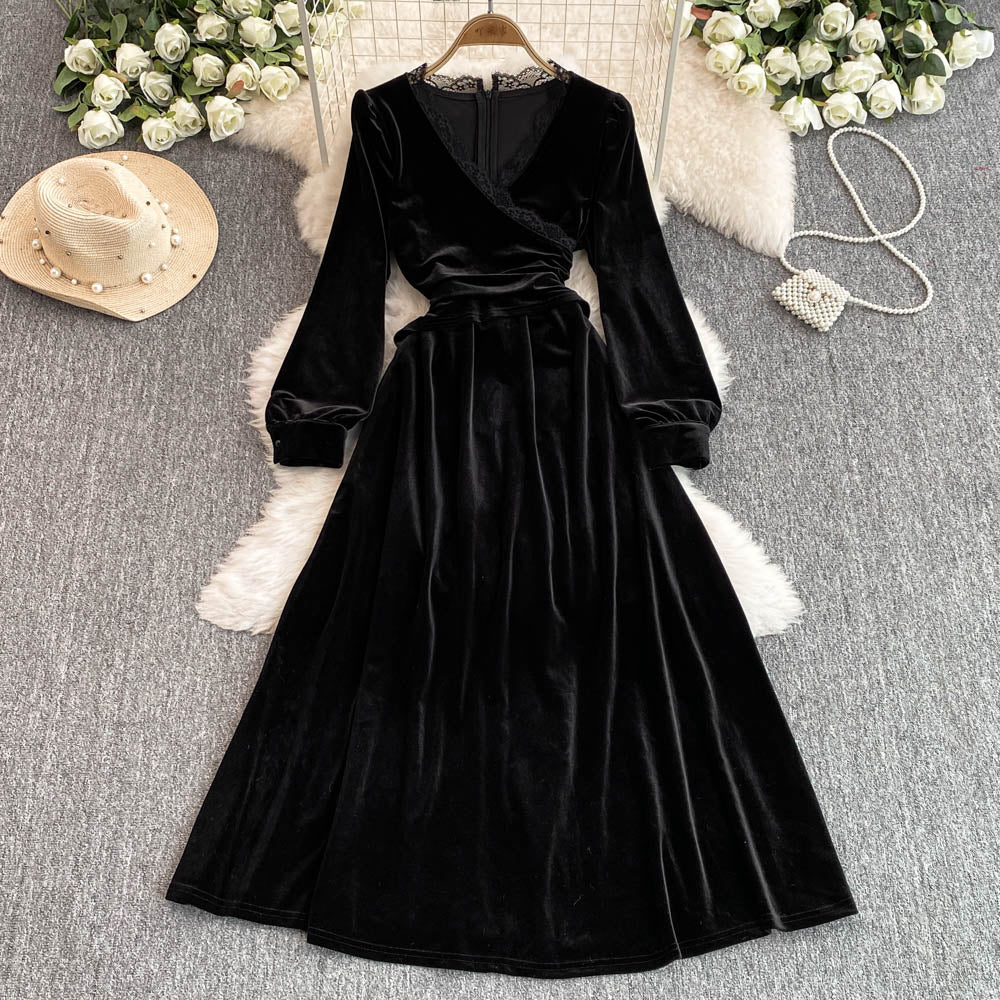 High-end Black Suede Maxi Dress