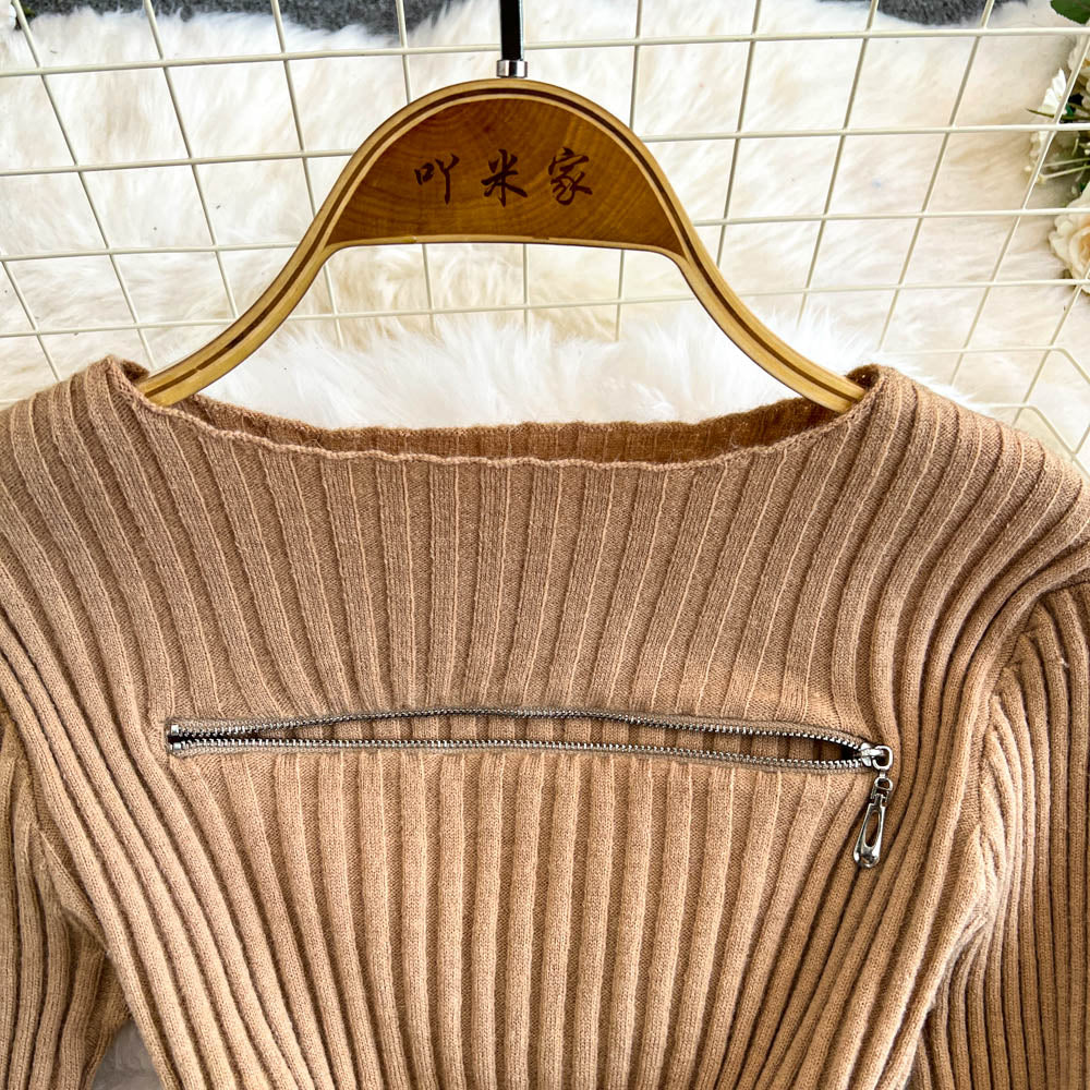 Niche Zipped Hip-wrapping Knit Dress