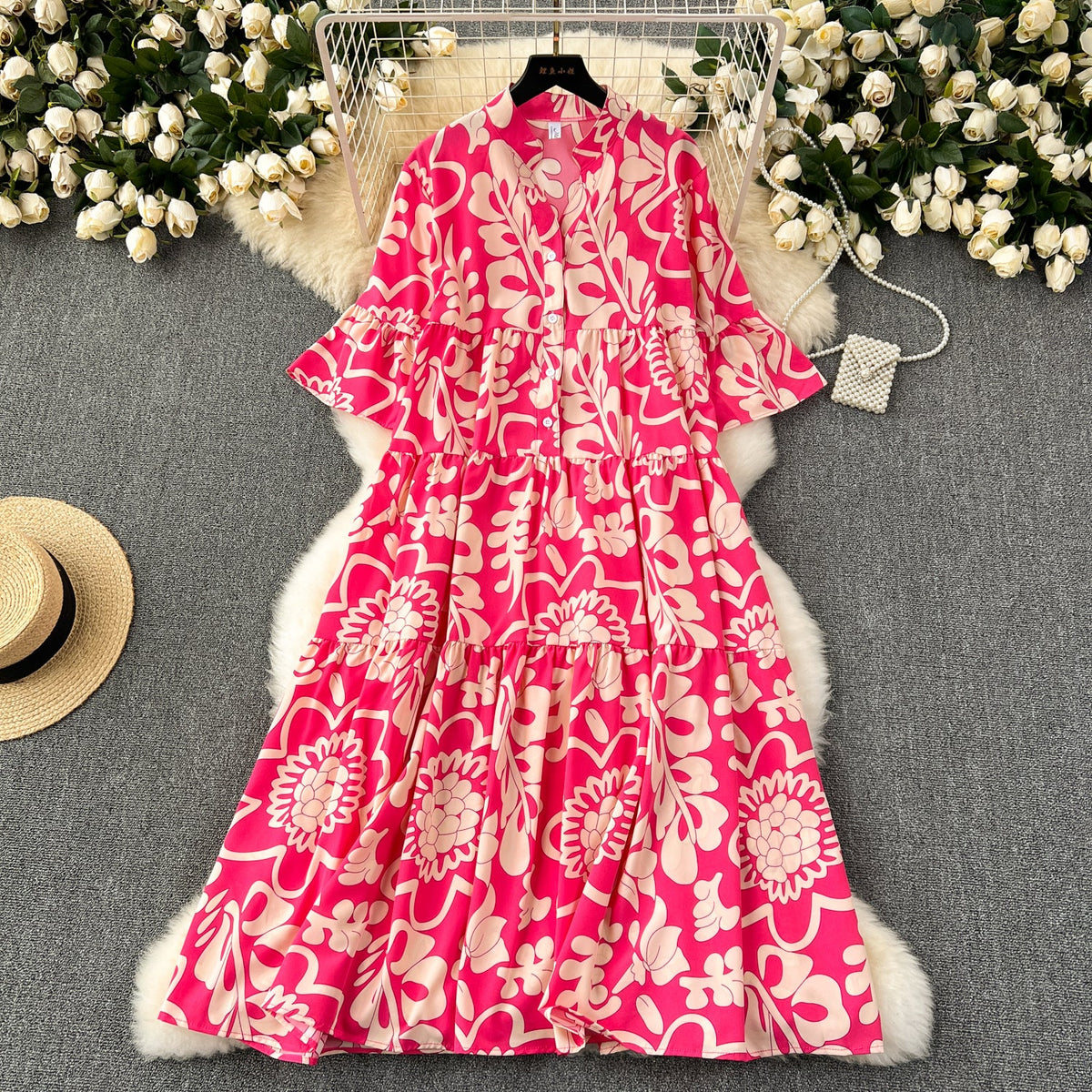 Oversized Floral Printed Shirt Dress