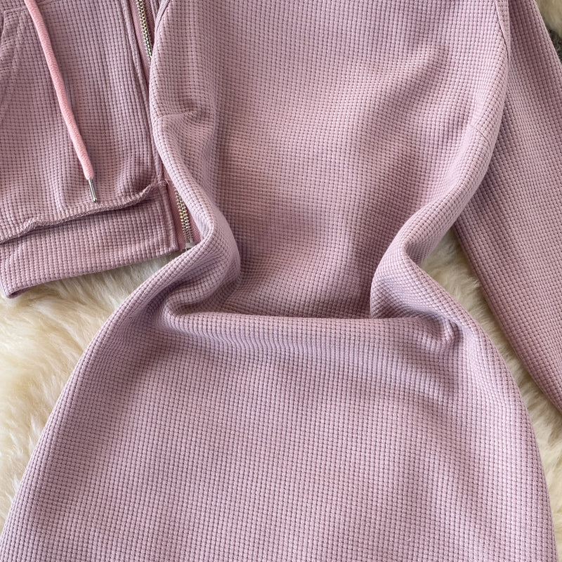 Zipped Hoodie&Slip Dress 2Pcs