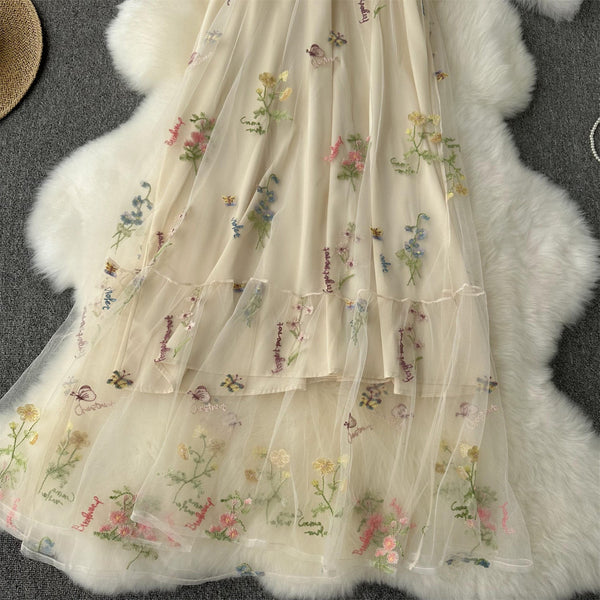 Fairy Floral Embroidered Halter Dress