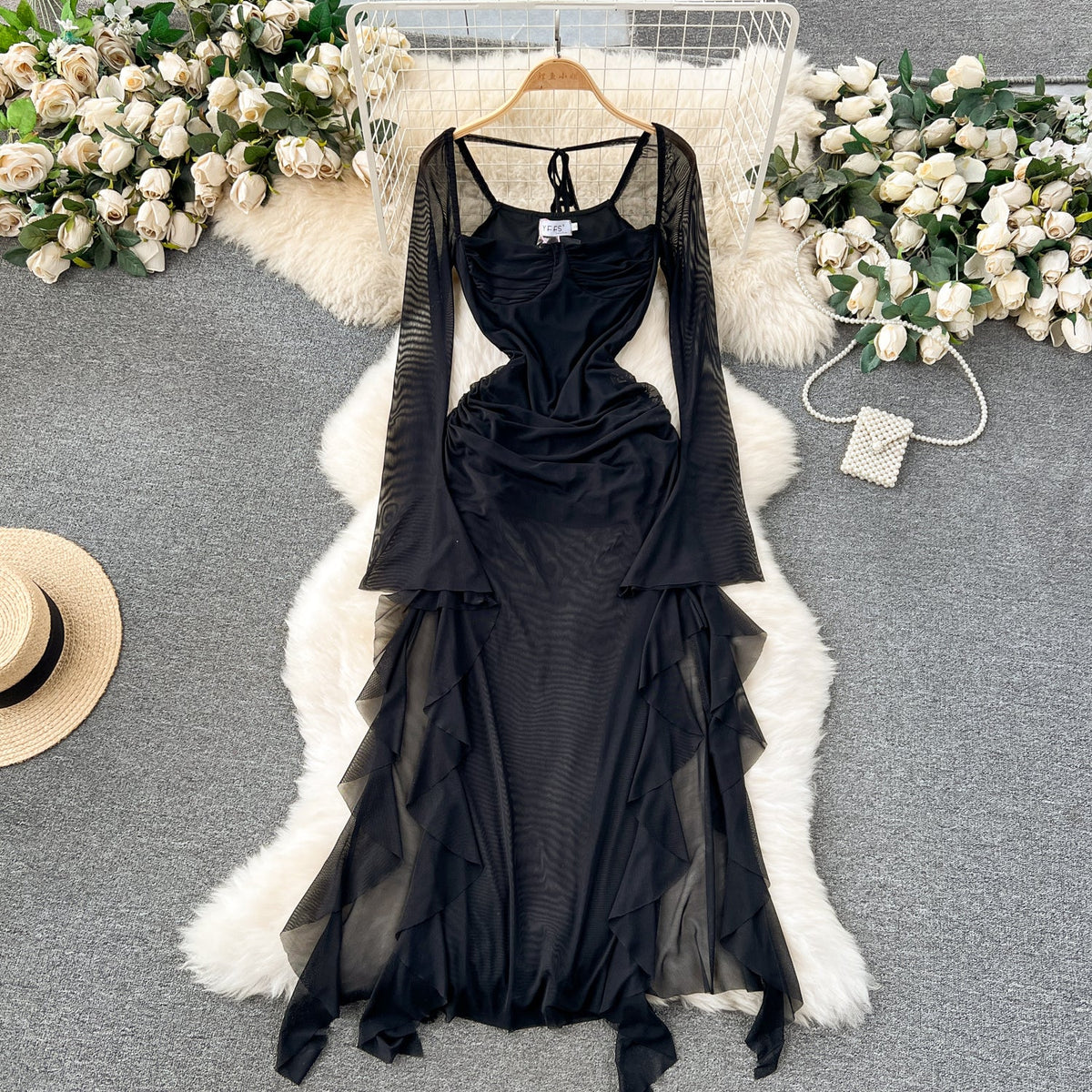 Niche Flared Sleeve Ruffled Dress