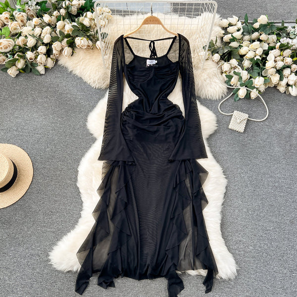 Niche Flared Sleeve Ruffled Dress