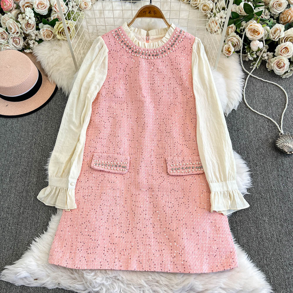 French Style Beaded Patchwork Dress