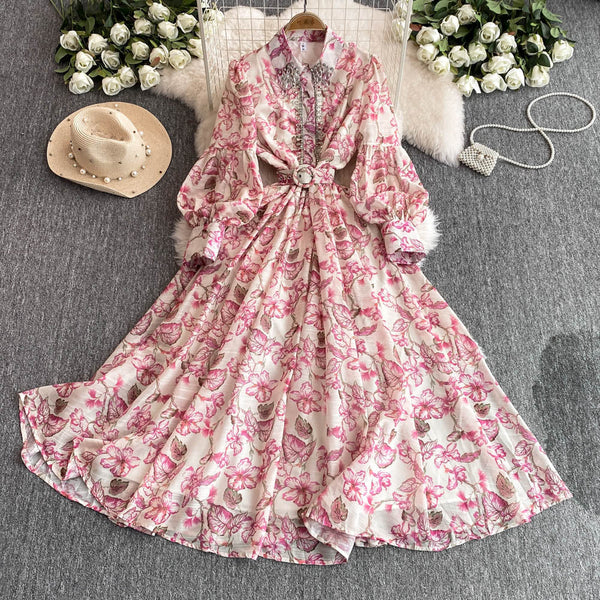 Vintage Beaded Floral Pleated Dress