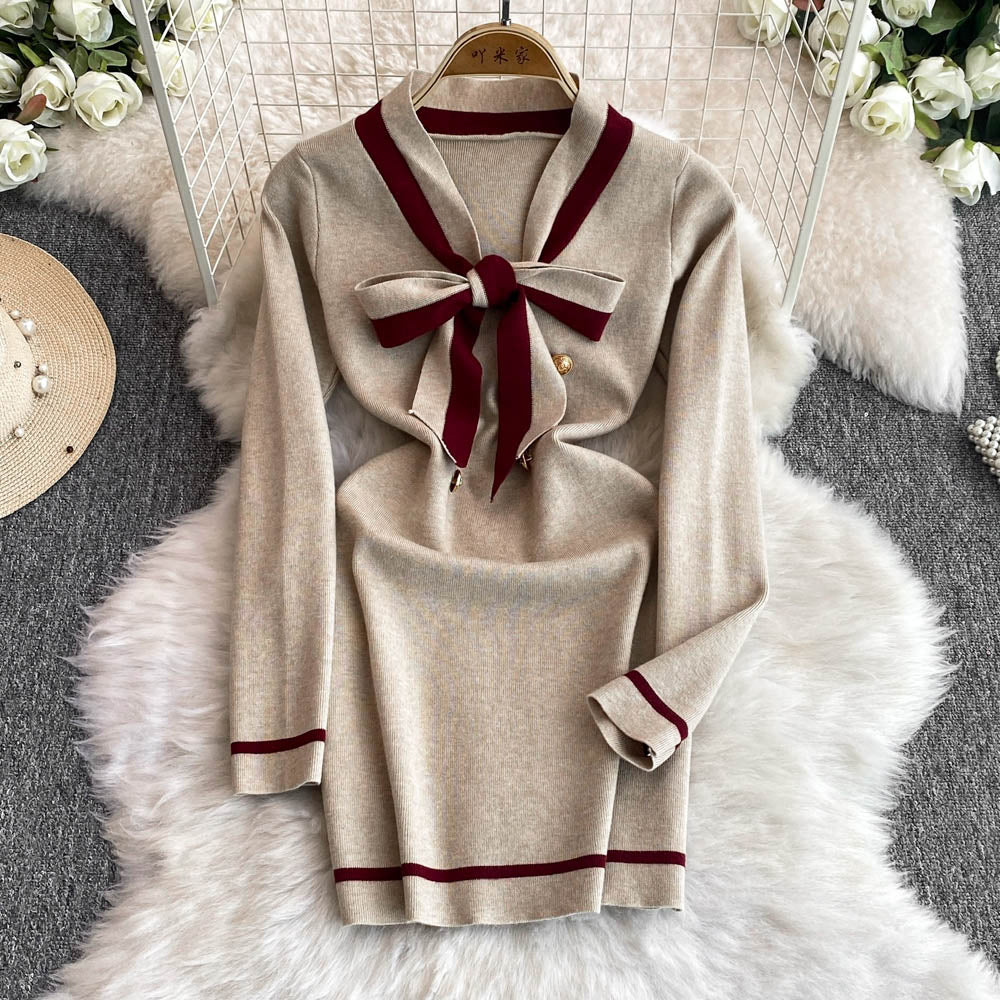 Korean Style V-neck Knitted Dress