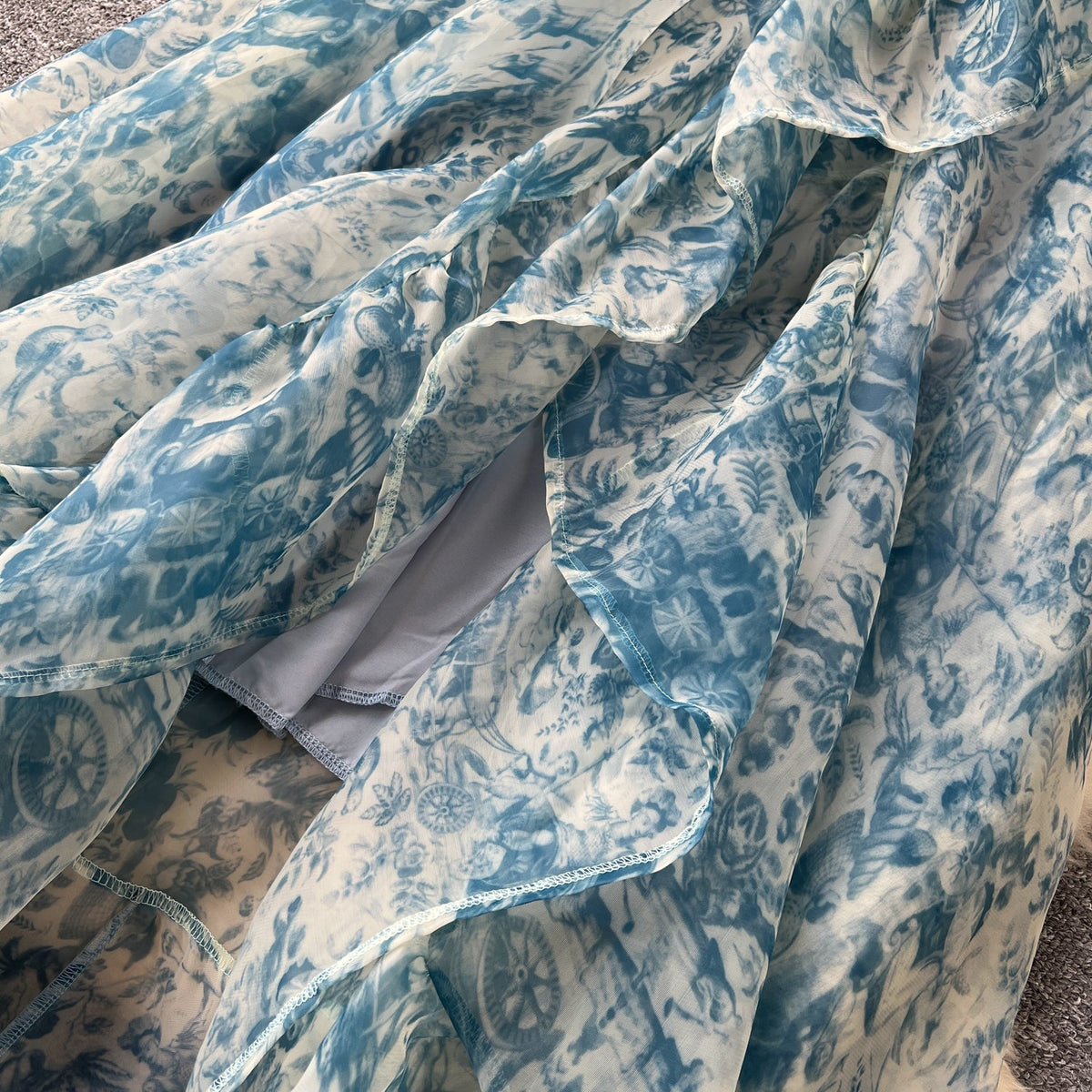 Puffy Sleeve Printed Organza Dress