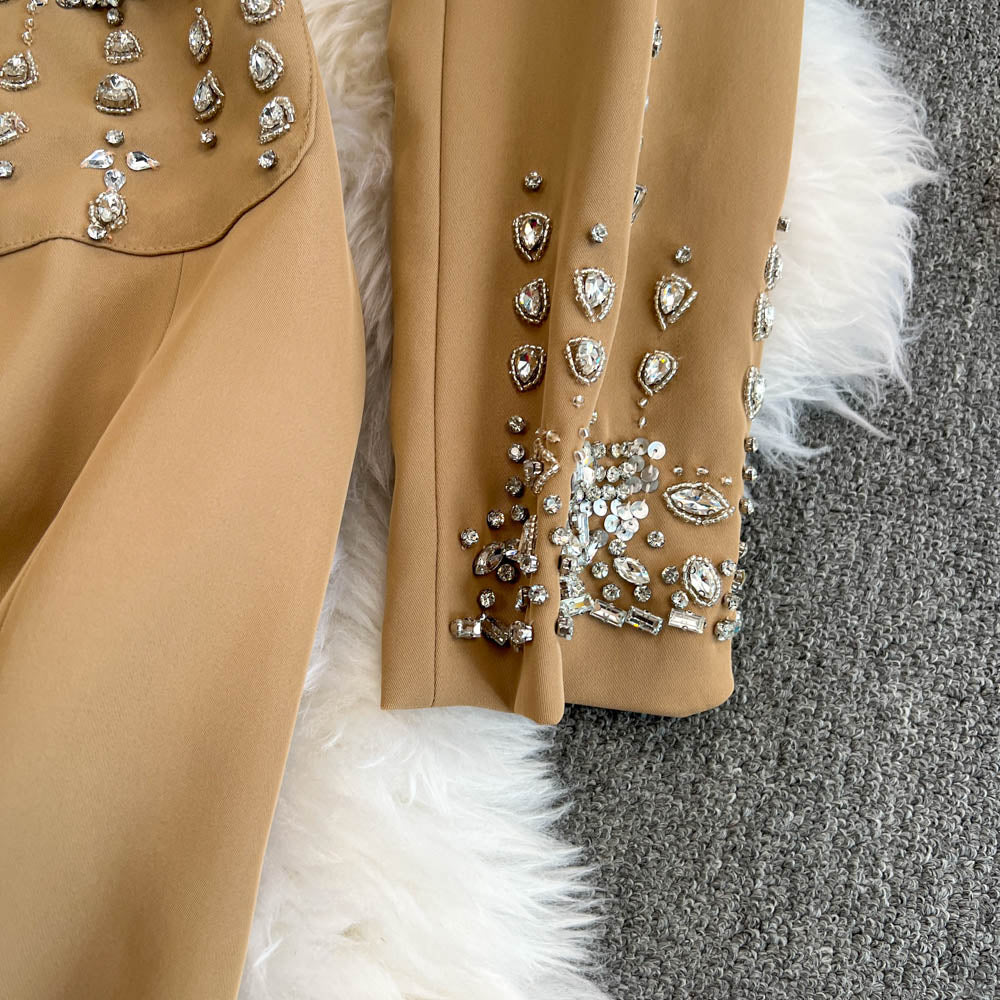 Suit Collar Beaded Fishtail Dress