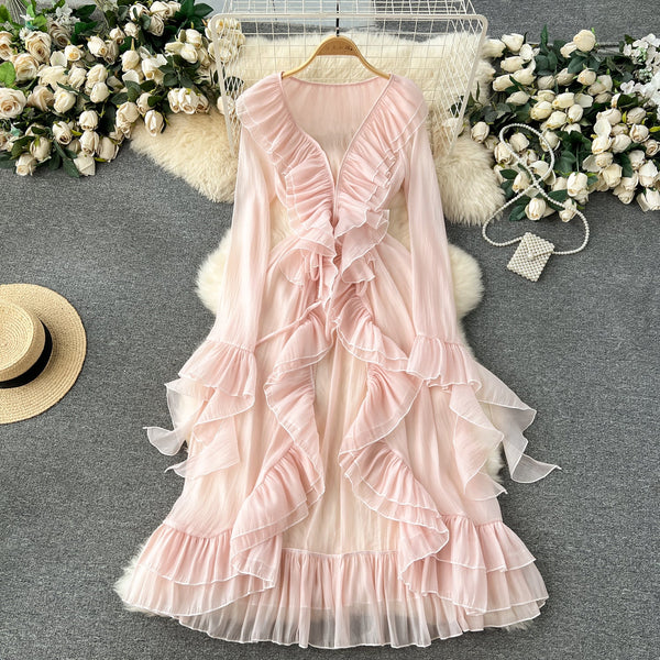 Fairy Pink Ruffled Chiffon Dress