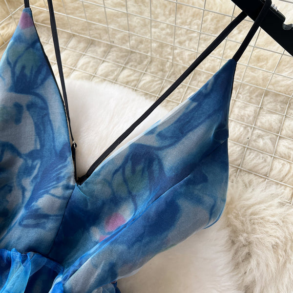 Baskılı Kesim Kabartmalı Organze Slip Elbise