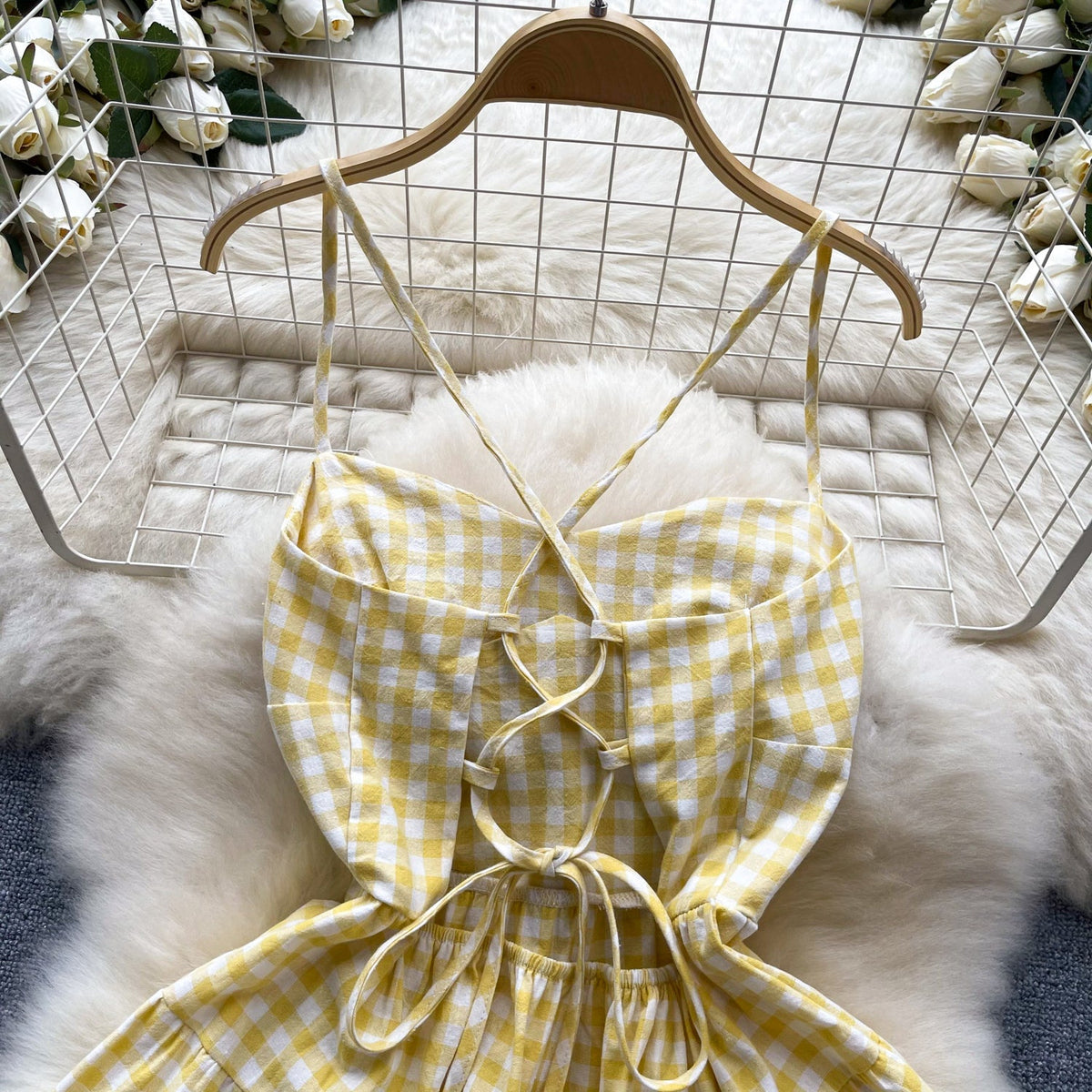 Sweetie Plaid Hollowed Halter Dress