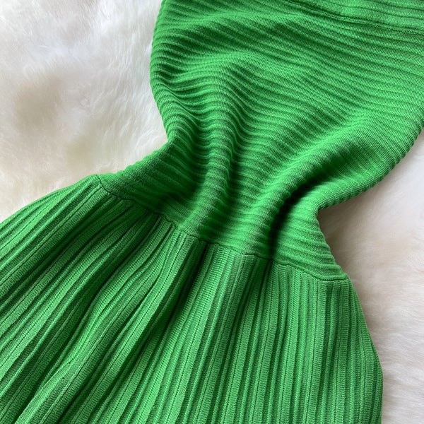 Elegant Off-shoulder Green Knitted Dress