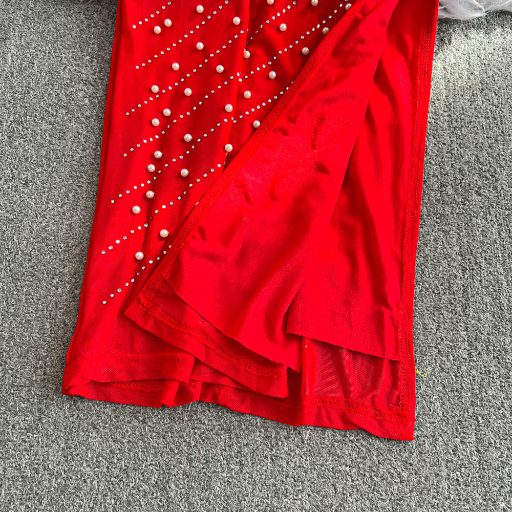 Premium Beaded Mesh Hip-wrapping Dress
