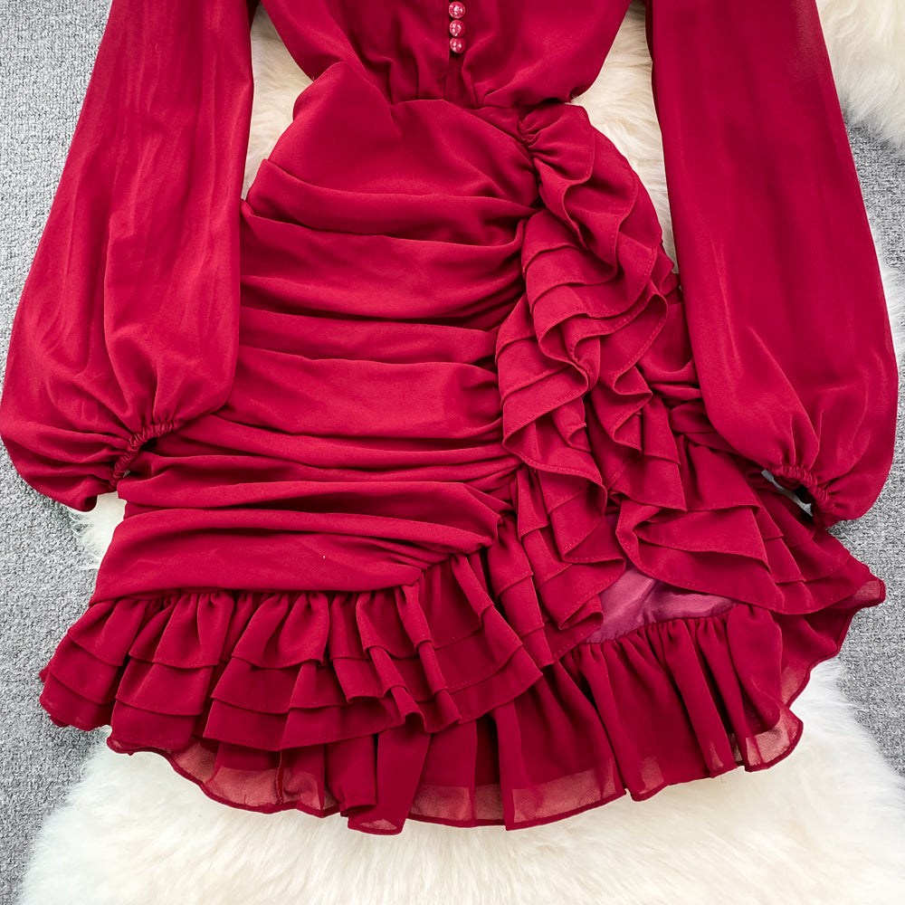Irregular Design Ruffled Hip-wrapping Dress