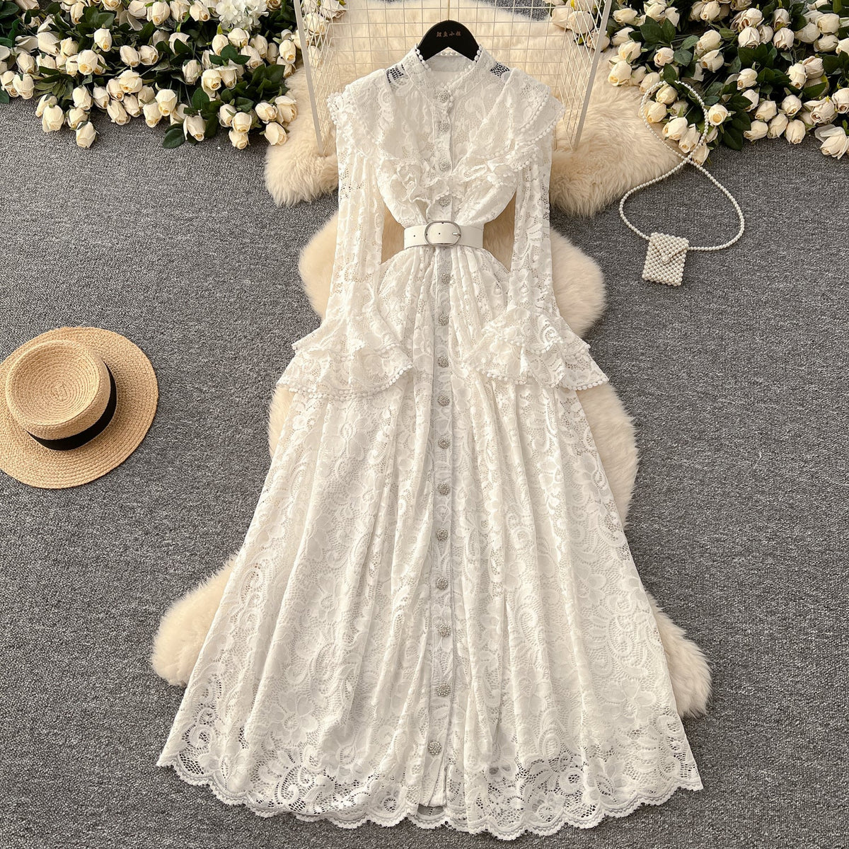 Elegant Embroidered Lace Shirt Dress