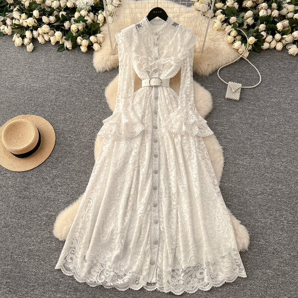 Elegant Embroidered Lace Shirt Dress