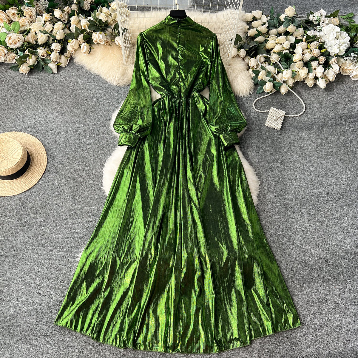Deep V-neck Glossy Satin Dress
